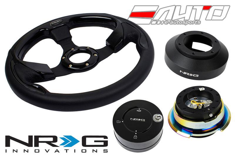 Nrg 320mm pilota leather bk in steering wheel 141h hub 2.8 bkmc release lock lb