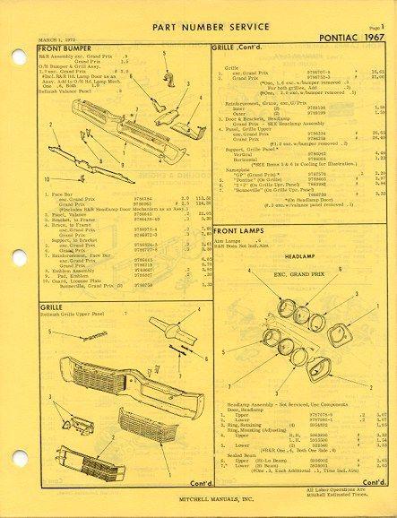 1967 pontiac bonneville grand prix parts manual 67 gp catalina 2+2 convertible