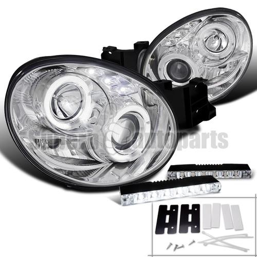 2002-2003 subaru impreza wrx rs halo projector headlights clear+led fog drl lamp