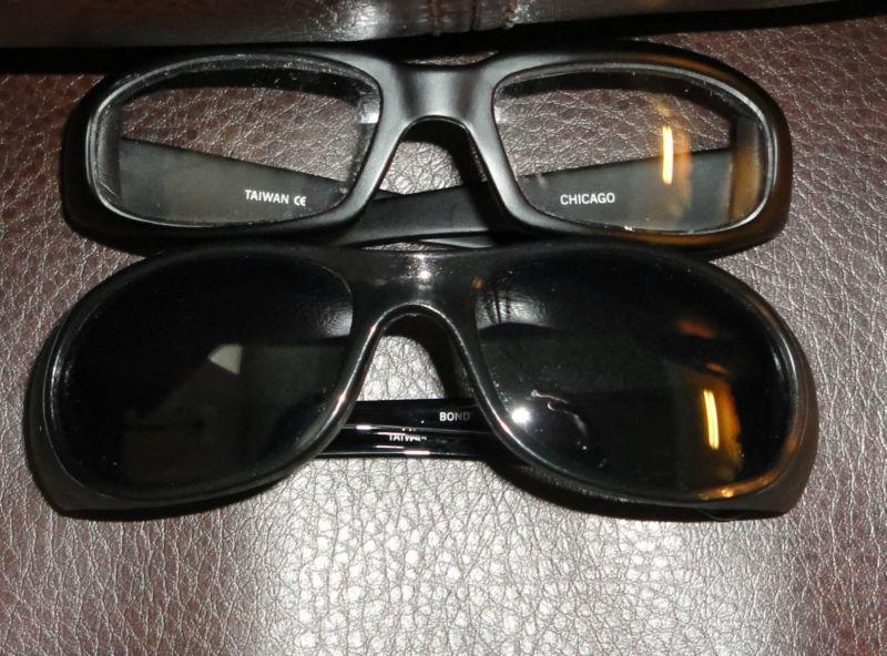 Lot of 2! chicago motorcycle riding glasses 1 clear style & 1 bond style tinted