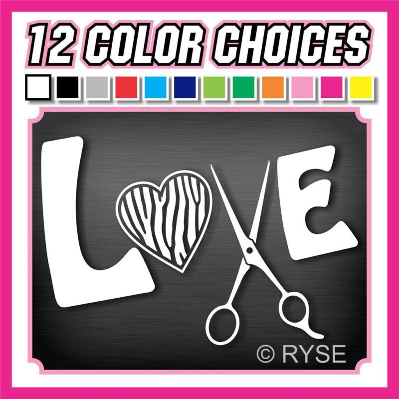 8" love decal zebra shear scissor hair cut salon stylist cute salon wall girl