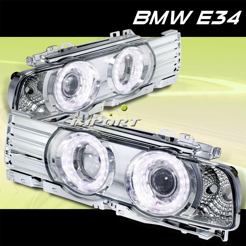 Bmw 88-94 bmw e34 540 535i chrome dual halo projector headlights lamp left+right