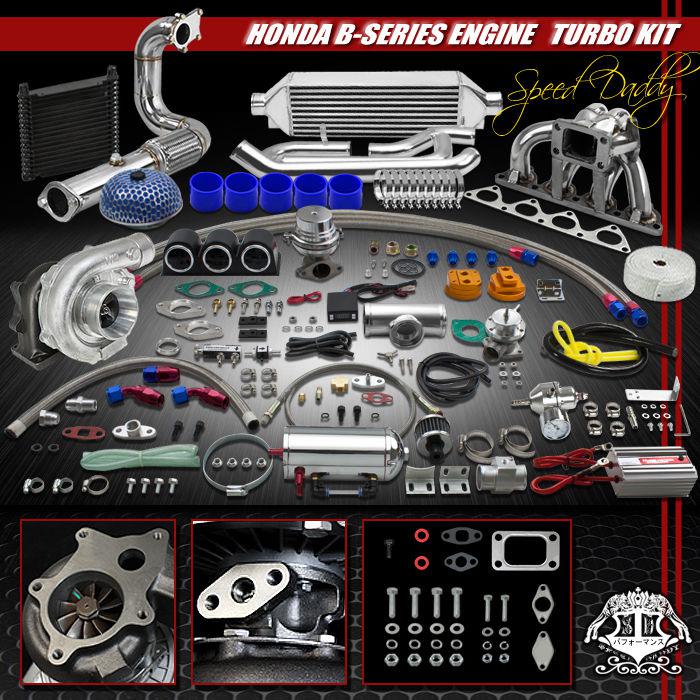 T04e 24pc t3/t4 turbo kit bolt-on intercooler+manifold b16/b18 civic/del sol/dc2