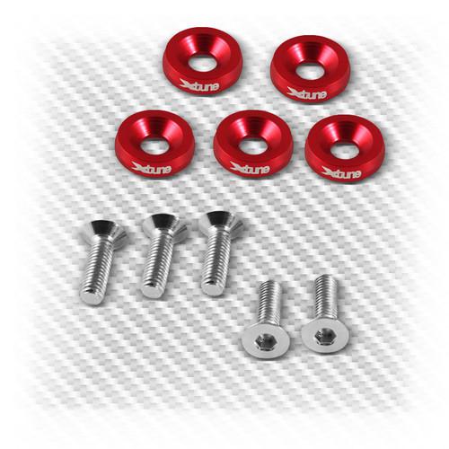 Aluminum light weight red sport racing fender washers+screws 5pcs (m6x20) set