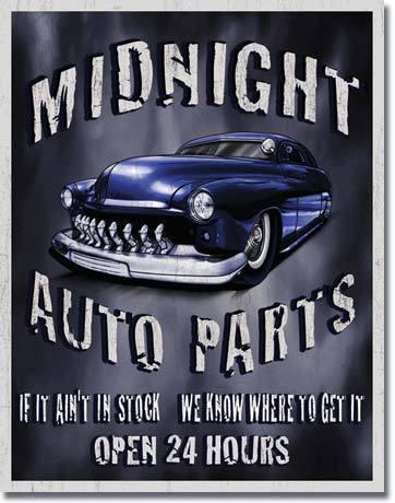 New vintage style midnight auto parts open 24 hours tin metal sign