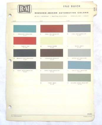 1960 buick r-m color paint chip chart all models original 