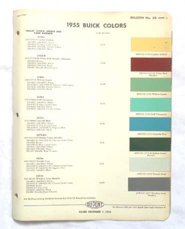 1955  buick dupont  color paint chip chart all models original 