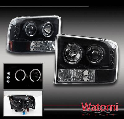 99-04 ford f250 f350 excursion halo led projector headlight black super duty xlt