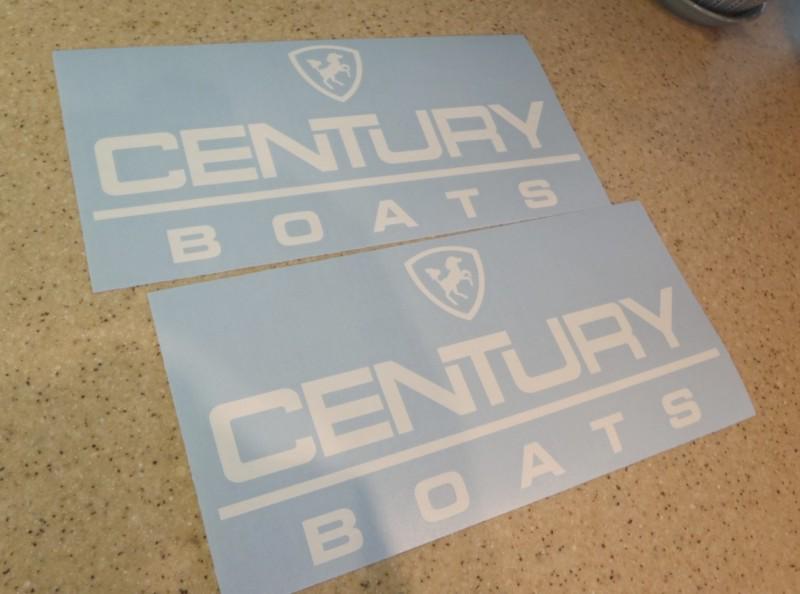 Century vintage boat decal die-cut white 12" 2-pak free ship + free fish decal!