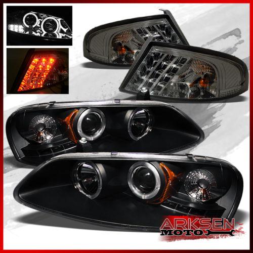 01-06 stratus 4dr black halo projector led headlights+smoked led tail lights