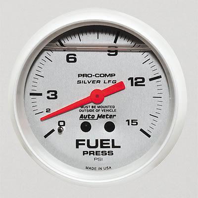 Autometer pro-comp mechanical fuel pressure gauge 2 5/8" dia silver face 4611