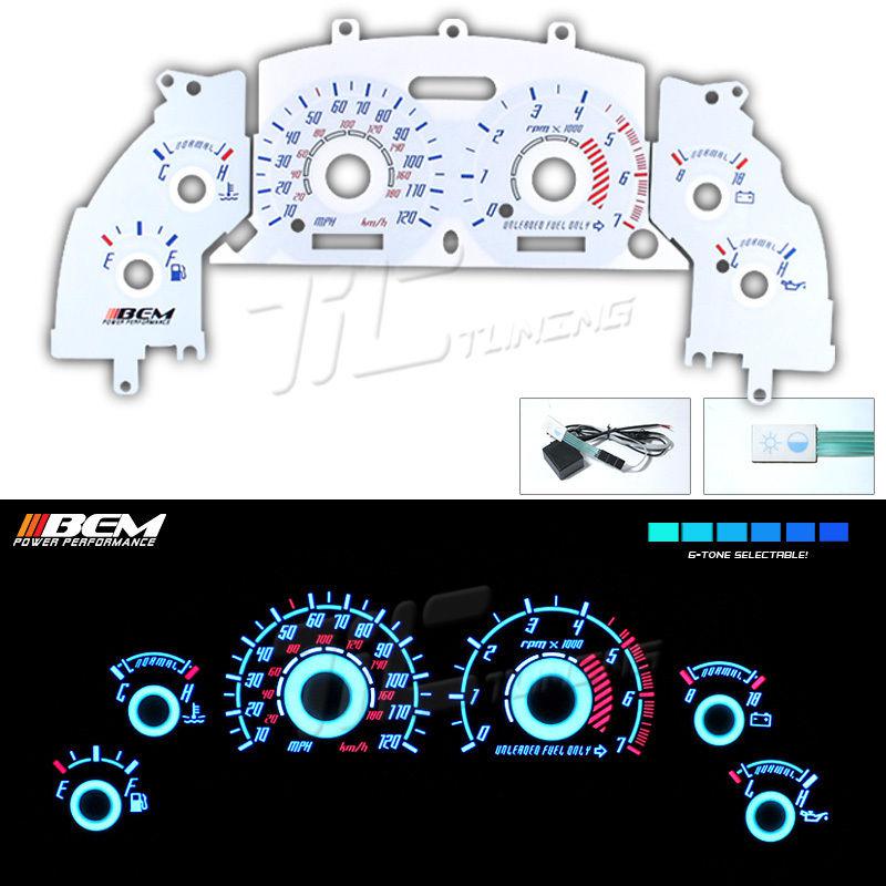 96-98 ford mustang 3.8l v6 glow gauge instrument cluster face white inverter new