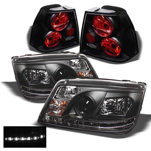 99-05 vw jetta drl led black projector headlights+black altezza tail lights set