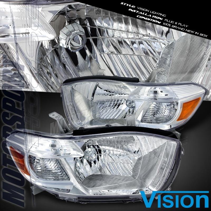 08-10 toyota highlander suv chrome housing headlights base limited assembly l+r