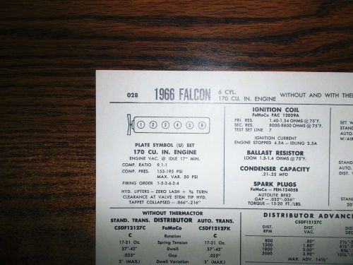 1966 ford falcon six series models 170 ci l6 tune up chart