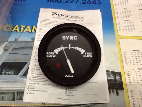 Faria 4&#034; dual engine syncronizer gauge, euro black new gas diesel outboard