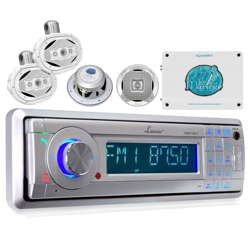 Aqmp70bts marine stereo w/bluetooth+wake board speakers+7.7&#039;&#039; speakers+amplifier