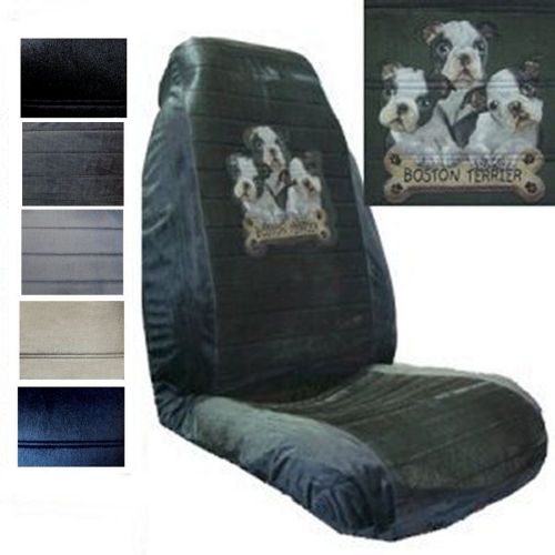 Velour seat covers car truck suv boston terrier trio with bone high back pp #y