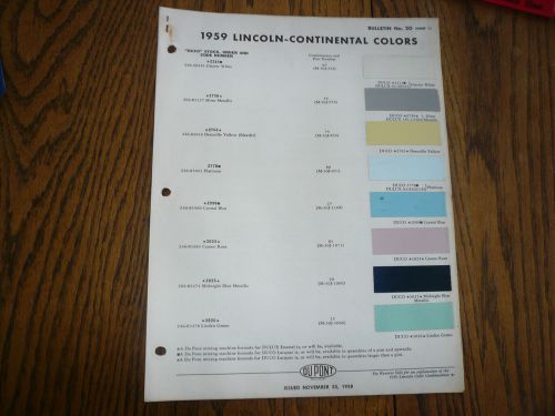 1959 lincoln dupont duco color chip paint sample - vintage