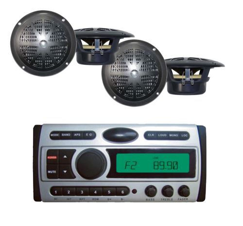 New plcdmr97 marine mp3 am/fm cd receiver + 4x-black 4&#034; 100w marine speakers