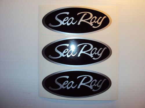 Sea ray boat decals silver &amp; black marine vinyl 3 decal set 6 x 2.5 inch