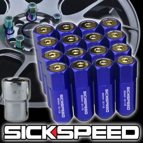 16 blue/24k gold aluminum extended 60mm locking lug nuts wheels 1/2x20 l30