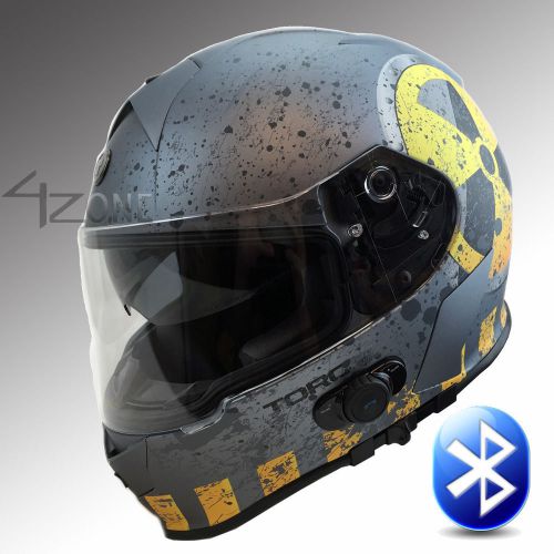 T14b bluetooth motorcycle helmet full face dual visor silver nuke xl