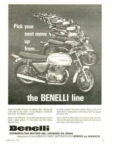 1973 benelli full-line vintage ad original 65 125 panther 650 tornado 90 banshee
