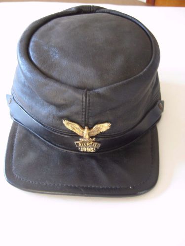 Vintage leather motorcycle hat/cap w/1995 sturgis eagle pin, sz is adjustable