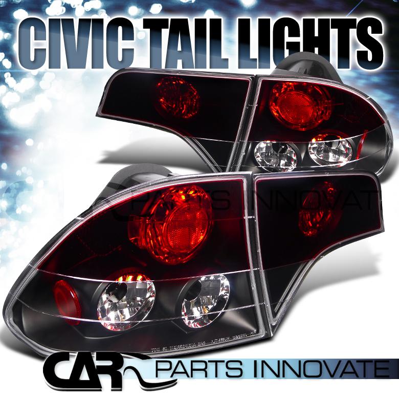 Honda 06-11 civic 4dr sedan black tail lights brake lamp altezza red/clear lens