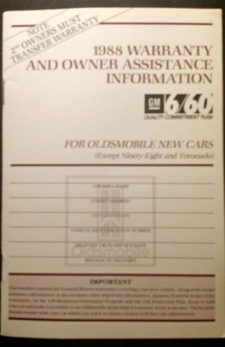 New 1988 oldsmobile warranty owners information manual brand new never used new