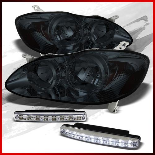 03-08 toyota corolla sport jdm smoked amber crystal headlights+8led drl led set