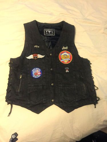 Vest blue barneys with patches/pins and &#034;support our troops&#039;