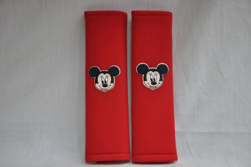 New mickey mouse red plush seat belt cover shoulder pad cushion pair