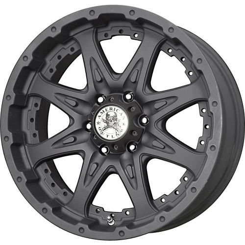 16x8 matte black american outlaw buckshot 8x6.5 -6 wheels dura grappler