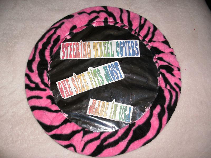 Cute new pink zebra soft fleece steering wheel cover