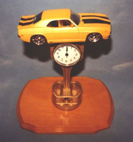 1969 camaro z/28 350 piston clock  mounted on 11x9 wood plaque oak stained