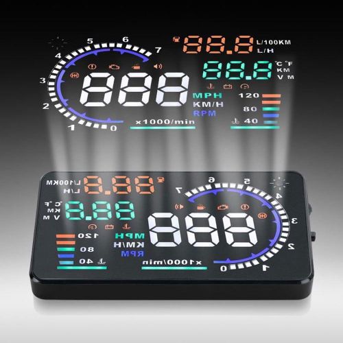 A8 5.5&#034; car hud obd2 obdii speedometer fuel head up display projection dashboard