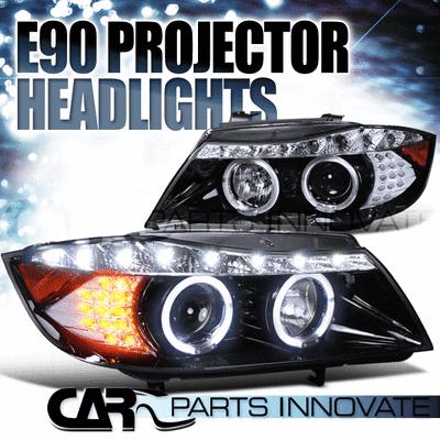 Glossy black 06-08 bmw e90 3-series halo projector led signal headlight