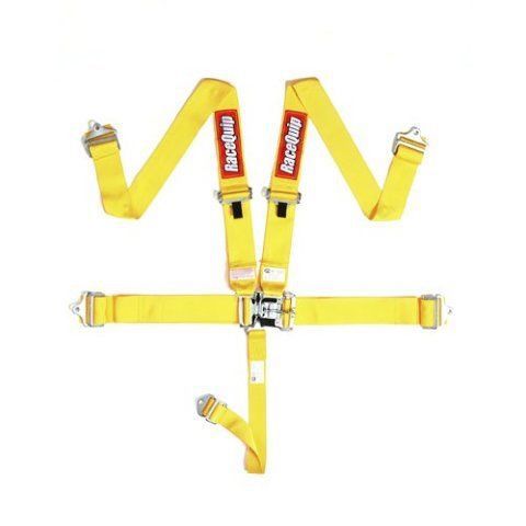 Racequip 711031 yellow latch and link 5 point auto racing harness set (sfi 16.1