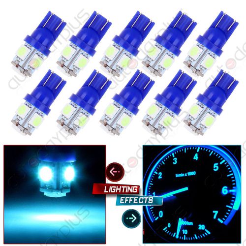 10x ice blue t10 wedge 5-5050smd w5w 168 194 2825 175 led interior light bulbs