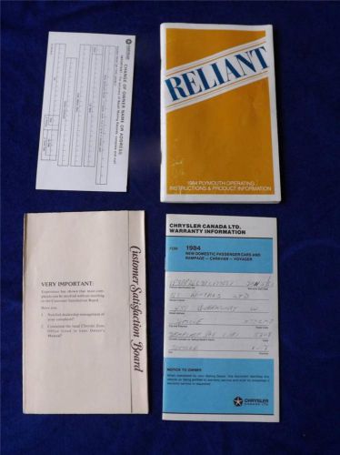 1984 gmc plymouth reliant operating instruction information manual + warranty