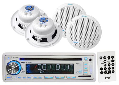 4 white 5.25&#034; marine 300w speakers, pyle marine usb cd aux mp3 am fm receiver