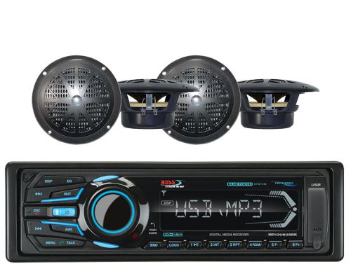 Marine boss aux usb bluetooth am fm ipod mp3 radio &amp; 4 black 4&#034; marine speakers