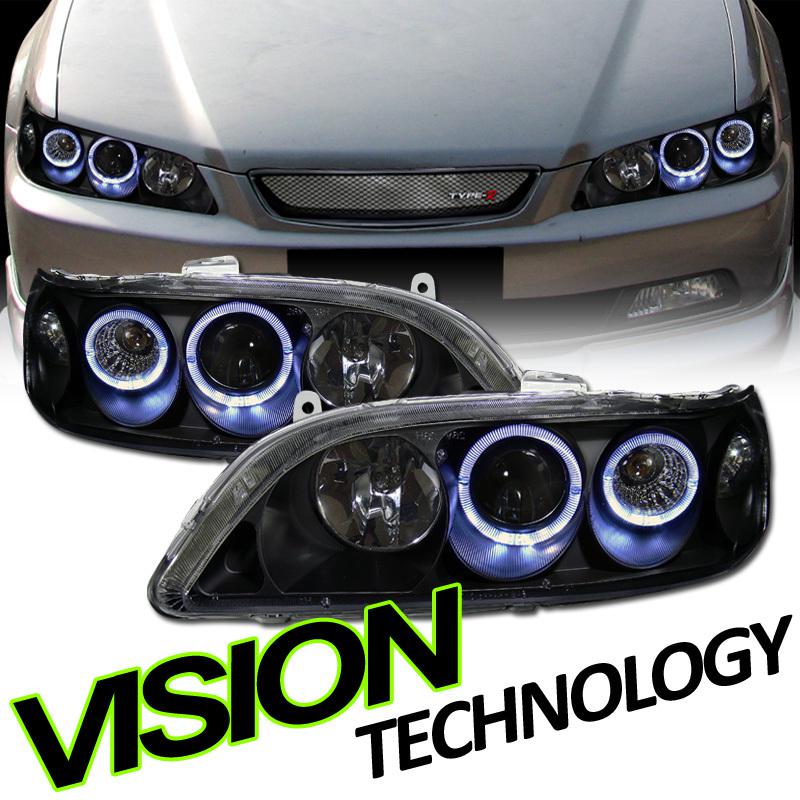 Dual angel eye halo 98-02 honda accord blk projector head lights lamps assembly