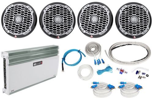 4) rockford fosgate pm2652b 6.5&#034; marine speakers+mb quart 6-ch amplifier+amp kit