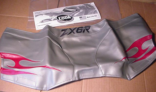 2006 kawasaki  zx-6r tank bra silver/red flames w/black logo second look skins