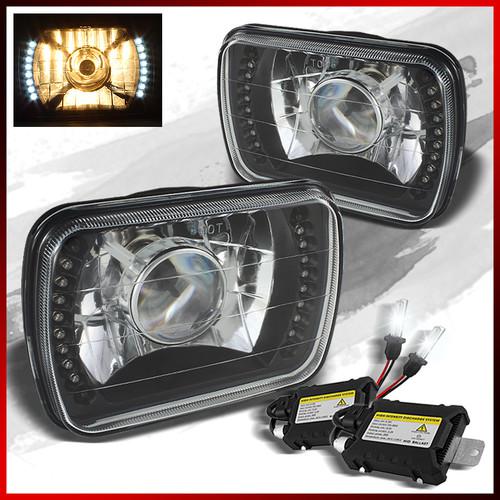 7x6 black projector headlights w/ dual strip led built-in +slim xenon 6k hid kit