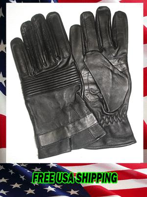 Black leather motorcycle riding gloves lg