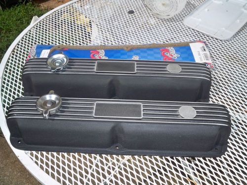 Vintage sb mopar finned aluminum black valve covers mopar 318 340 360 hot rod